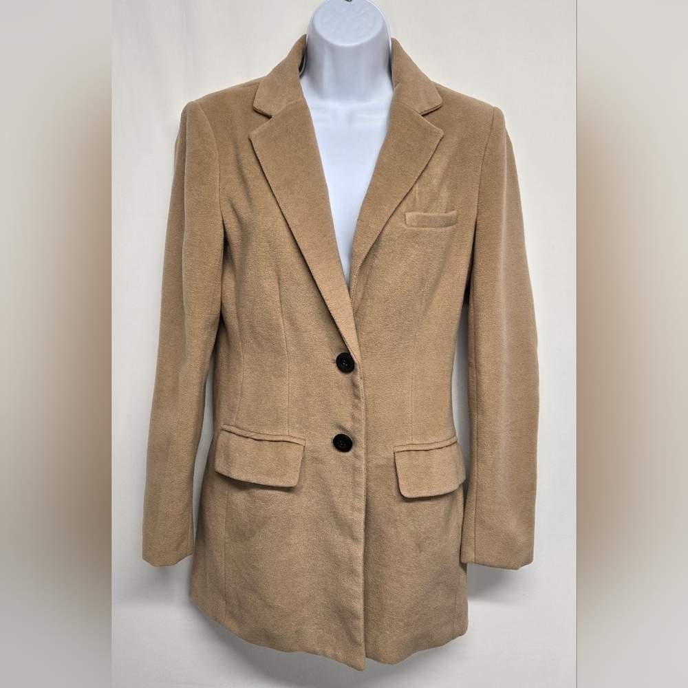 Forever 21 S Pea Coat Jacket Beige Tan Button Front Button Flap Pockets